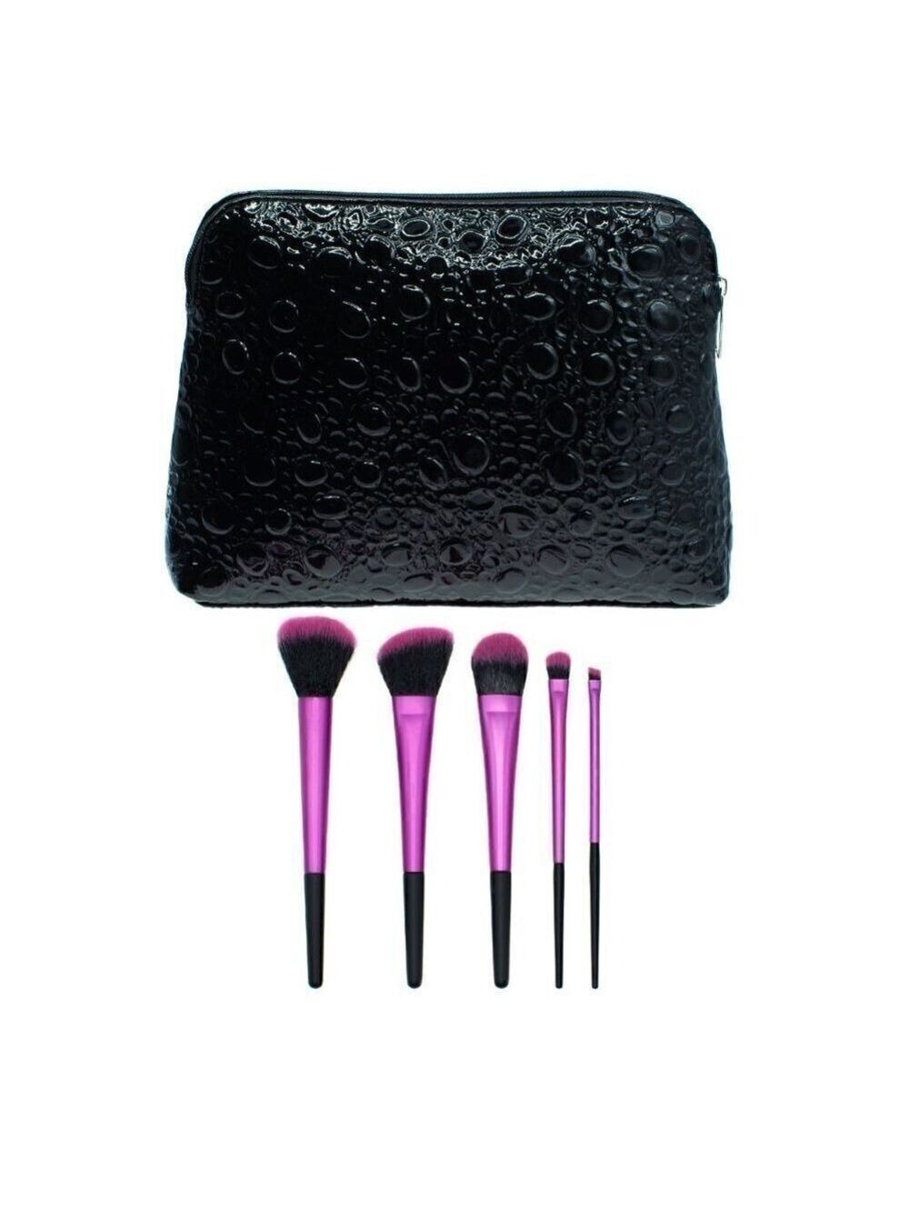 Bubble Textured Black Bag with 5 pink brushes